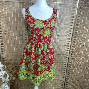 Vintage Lanz Red Paisley Fit & Flare Summer Dress/Blouse/Sleepwear